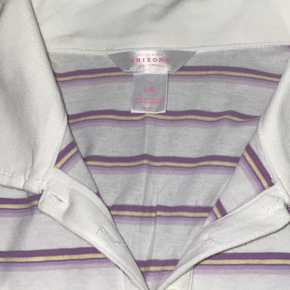 Arizona Jean Company White and Purple Striped Button Down Shirt - Picture 3 of 5